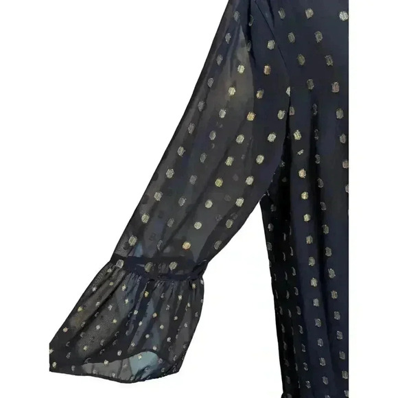 Crown & Ivy Navy Blue Metallic Dot Long Sleeve Highland Ruffle Dress Size XXL - Picture 5 of 9